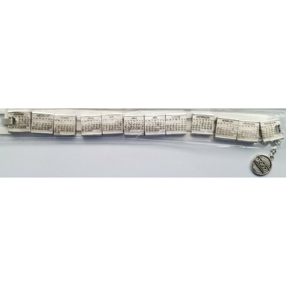 Calendar Year 1997 Slide Charm Bracelet New Vintage Silvertone 12 Charm 12 Month